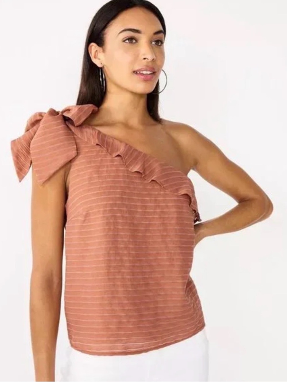 Nine West One-Shoulder Rust Bow Detail Women's summer shirt M #classic #chic - Picture 1 of 7